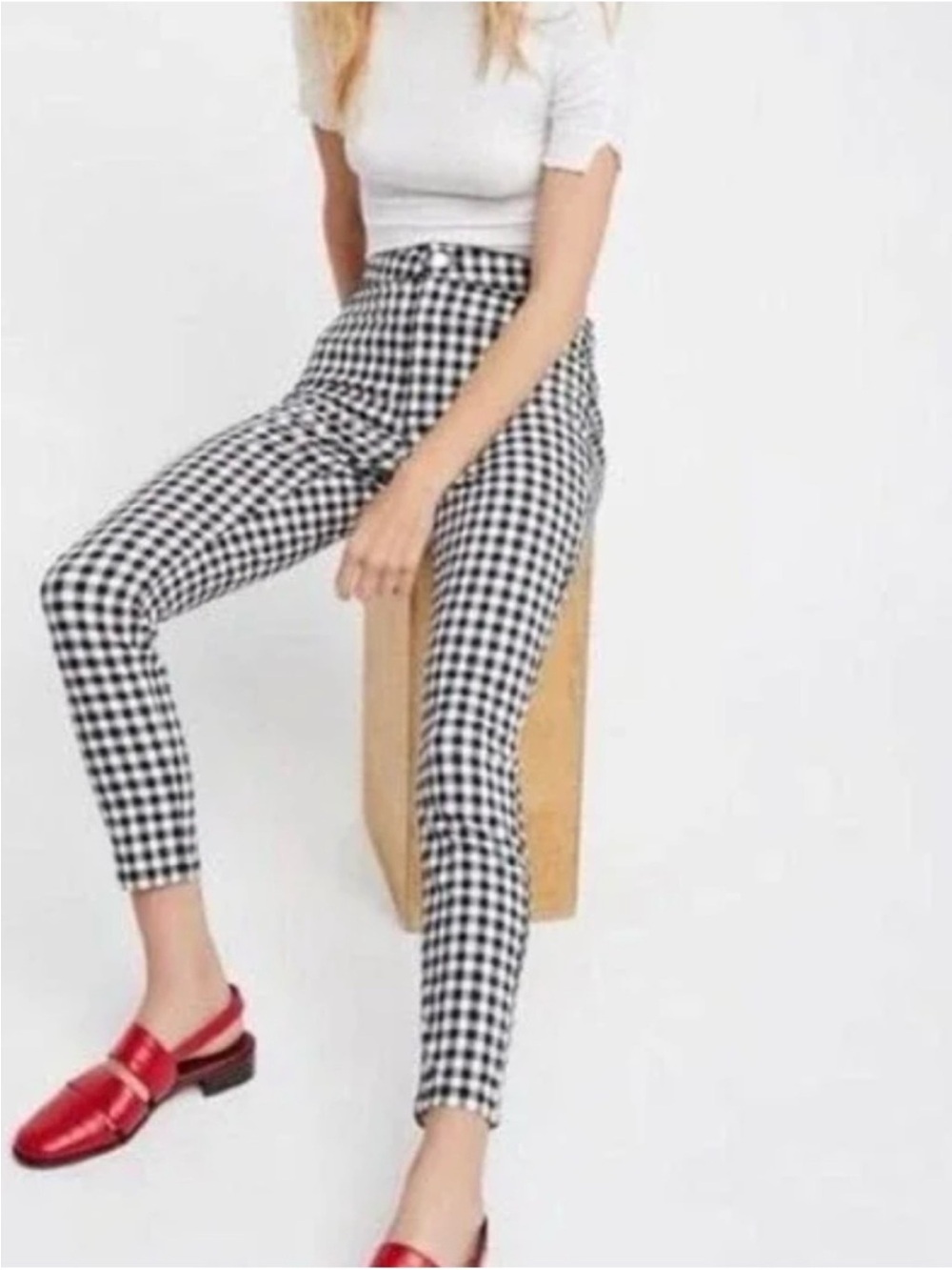 Free People Florence high-rise black and white gingham check pants.
